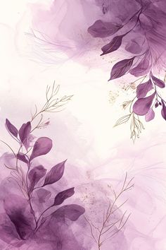 watercolor painting with purple flowers and leaves