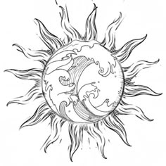 a drawing of the sun with two lizards on it's back and one in the middle