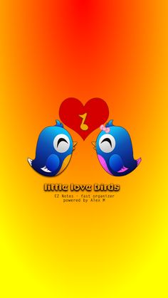 two blue birds sitting next to each other in front of a red heart with the number one on it