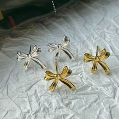 💎 Materials: 18 Gold/White Gold Plated over Solid Sterling Silver - Hypoallergenic White Jewelry With Decorative Bow For Gift, White Jewelry With Decorative Bow For Party, Party Jewelry With Decorative Bow In White, White Jewelry With Bow For Gifts, White Bow Tie Jewelry As Gift, White Bow Tie Jewelry For Gift, Knot Stud Earrings, Glassine Bags, Knot Studs