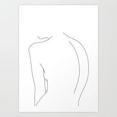 a line drawing of the back of a woman's body in black and white