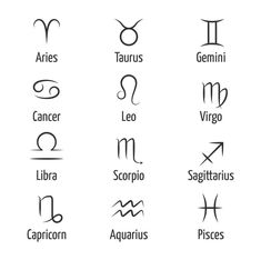 zodiac signs are shown in black and white