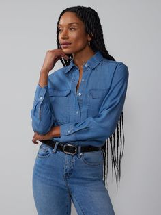 Chambray Fabric, Chambray Shirt, Women's Tops, Chambray, Effortless Style, Women's Fashion, Long Sleeves, New York, Wardrobe