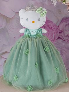 Sage Green Kitty for quinceanera Sage Green Quinceanera, Butterfly Quinceanera Theme, Quinceanera Court, Personalized Bathrobe, Money Card Box, Green Quinceanera, Quinceanera Bouquet, Quinceanera Tiaras, Green Quince