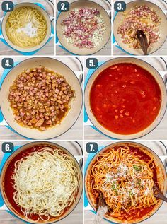 the steps to making pasta in a pan