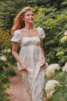 Kaylin Empire Waist Textured Flower Midi Dress Flower Midi Dress, Holiday Soiree, Nature Photoshoot, Floral Cotton Dress, Photoshoot Dress, White Midi, White Floral Dress, Dresses By Length, Embroidery Lace