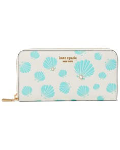 Kate Spade New York Morgan Seashell Embossed Saffiano Leather Zip Around Continental Wallet | Zappos.com Kate Spade Summer Bag, Preppy Wish List, Bday Basket, Ava Aesthetic, Turquoise Aesthetic, Fem Outfits, Unrealistic Wishlist, Preppy Bags, Inside My Bag