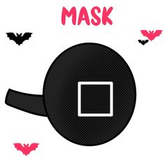 a black mask with bats around it and the word mask written in red on top