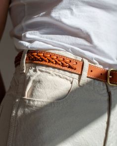 Lindquist's Vachetta leather belt is embellished with a two-strand braid and with a solid natural brass hardware. Ladies Belts, Leather Braiding, Braided Leather Belt, Strand Braid, Braided Belt, Leather Projects, Dress For Success, Braided Leather, Leather Bags