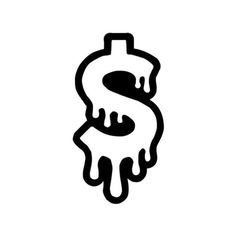 a black and white image of a dollar sign with paint dripping from it's bottom