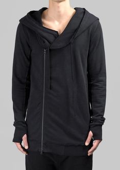 Men's Black Hoodie / Asymmetric Zip Closure / Big Hood Techno Clothes, Modern Mens Fashion, Basic Long Sleeve Tee, Black Hoodie Men, Black Hood, Black Pants Casual, Futuristic Fashion, Stylish Mens Outfits, Basic Long Sleeve