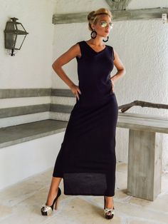 SALE 15% OFF Strech Cotton  Maxi Dress / Black Kaftan / Open Back black Dress / #35010 Open Back Black Dress, Comfortable Maxi Dresses, Black Kaftan, Cotton Maxi Dress, Elegant Sophisticated, Maxi Dress Black, Cotton Maxi, Maxi Dress Cotton, Cotton Viscose