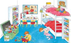 a child's bedroom with lots of toys in it