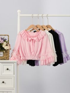 [$19.99]Plus Size Available Layered Flounce Mid-length Sleeves Round Ruffle Neckline Chiffon Blouse Cute Purple Top With Ruffles, Sweet Ruffled Blouse For Spring, Sweet Ruffled Tops For Spring, Spring Purple Chiffon Top, Sweet Long Sleeve Tops With Ruffles, Sweet Long Sleeve Ruffled Tops, Purple Tops With Ruffles And Ruffled Collar, Purple Ruffled Collar Blouse With Ruffles, Sweet Tops With Ruffles And Doll Collar