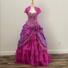 4 Piece Dress Jacket Overlay For Skirt Short Dress Long Skirt That Goes Under The Shirt Dress Size 6 Color Magenta Purple Magenta Purple, Color Magenta, Quinceanera Dress, Skirt Short, Dress Jacket, Quinceanera Dresses, Size 6 Dress, Piece Dress, Quinceanera