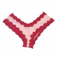 Honeydew Mesh Sheer Tanga Panty Brand New Without Tags Size Large Color: Pink, Red - Sheer Pink Body - Scalloped Red Lace Trim - Stretch - Tanga Style Red Lace Trim Summer Bottoms, Red Fitted Bottoms With Lace Trim, Fitted Red Bottoms With Lace Trim, Teal Shorts, Cute Bras, Pink Body, Pink Paisley, Lace Thong, Cream Lace