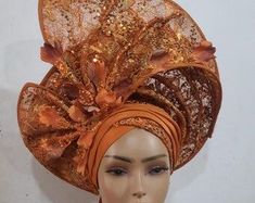 Orange Adjustable Headpieces For Wedding, Adjustable Headpieces For Wedding And Festivals, Adjustable Orange Headpieces For Wedding, Adjustable Wedding Headpiece For Festivals, Orange Adjustable Wedding Headpieces, African Head Wraps, Ankara Style, Turbans, Head Wraps