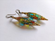 Unique Gift Idea, 3D Printed Stained Glass Earrings, Handmade Lightweight Jewelry - Etsy Stained Glass Peacock, 3d Printed Earrings, Stained Glass Earrings, Artistic Earrings, 3d Printed Jewelry, Peacock Color, Light Weight Jewelry, Presents For Women, Printed Jewelry