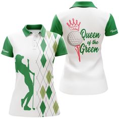 a women's polo shirt with the queen of the green on it and a golf ball