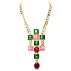 rare CHANEL B20K green pink red gripoix gold CC logo byzantine princess necklace Reference: AAWC/A01035 Brand: Chanel Designer: Virginie Viard Collection: B20K Material: Metal, Gripoix Color: Gold, Multicolour Pattern: Solid Closure: Lobster Clasp Lining: Gold Metal Made in: Italy CONDITION: Condition: Excellent, this item was pre-owned and is in excellent condition. Micro scratches at clasp and front, which is not noticeable at all. Comes with: Style code present (Generic) This Chanel item is a Byzantine Princess, Necklace Reference, Princess Necklace, Chanel Designer, Vintage Hermes, Rose Rouge, Modern Necklaces, Cross Designs, Cc Logo