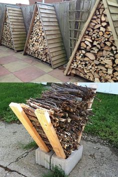 there are many different types of firewood in this yard and one is made out of wood