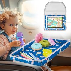 Multifunctional Travel Tray Table Cover for Children, Space-Saving Easy Fold Design, Converts into Tray, Tablet Holder, Storage Organizer, Enhances Comfort & Entertainment on The Go (Blue) Airplane Tray Table, Car Seat Travel Tray, Kid Road Trip Activities, Car Seat Tray, Lap Table, Travel Tray, Airplane Kids, Road Kids, Toddler Car Seat