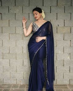 Saree Jacket Designs, Navy Blue Saree, Sarees For Girls, New Saree, New Saree Designs, Honey Rose, Fashionable Saree Blouse Designs, Modern Saree