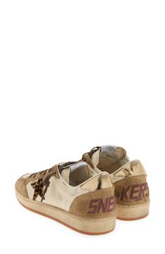 Inspired by '80s-era college basketball styles, this low-top sneaker detailed with leopard-print genuine calf hair is strategically weathered to look like a winning pair from your varsity days. Lace-up style Leather and genuine calf-hair upper/leather and textile lining/rubber sole Made in Italy Designer Shoes Golden Goose Ball Star, 80s Era, Brown Sneakers, Star Sneakers, College Basketball, Calf Hair, Golden Goose, Up Styles, Brown Gold