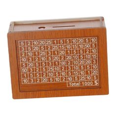 a wooden box with numbers on it