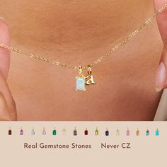 YOU MUST PICK AT LEAST ONE BIRTHSTONE & INITIAL LETTER  The personalized initial necklace with birthstone is an elegant, unique necklace and perfect as a personalized gift for her. Your choice of gold-plated or silver lowercase initials ( a-z ) or uppercase initials (A -Z ) and birthstone(s) that hangs on a delicate 18-inch cable chain, you can also add one or many more letters to your necklace.  You can add as many initials and/or birthstones to the necklace by purchasing the add on charms  option on the link below: https://www.etsy.com/listing/1746378405/custom-birthstone-initial-necklaces D E T A I L S - Materials: 14k gold over sterling silver. The charms and chain are 14k gold THICK plated, and they can last for a very long time with proper care.  - All of the birthstones are authenti Initial Necklaces, Necklace For Mom, Unique Necklace, Custom Letters, October Birthstone, Initial Letter, Gold Plated Necklace, October Birth Stone, Gifts For New Moms