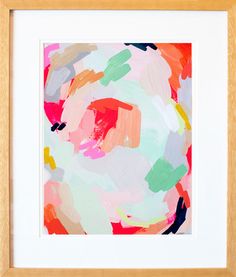 an abstract painting in shades of pink, orange, yellow and green with the words pastel studio on it