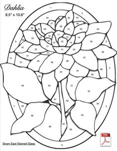 a coloring page with a rose in the center and numbers on it, as well as an