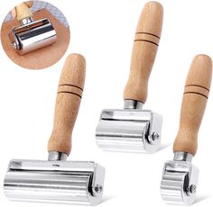 two rollers with wooden handles are shown next to each other