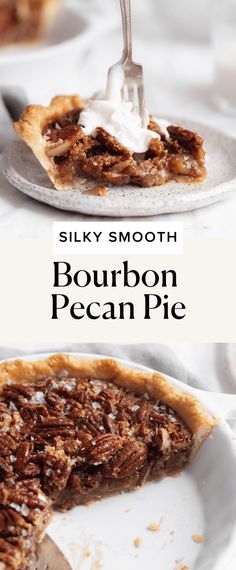 a slice of bourbon pecan pie on a plate