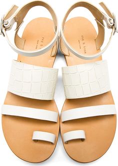 Rag Bone: White Croc-Embossed Chartan Sandals Cute Sandals, Crazy Shoes, Shoe Obsession, Shoe Lover, Sandals Summer, Cute Shoes, Flat Sandals, Embossed Leather, Nice Shoes