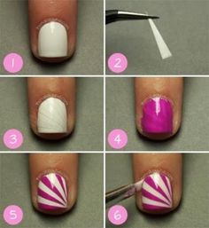 DIY Nail Look. Tape Nails, Nail White, Uk Nails, Water Color Nails, Accent Nail, Manicure Diy, Easy Design, Striped Nails, Nails Diy