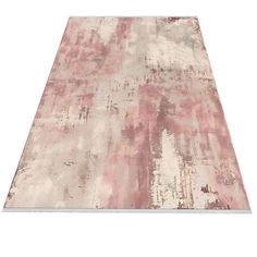 a pink and white area rug on a white background