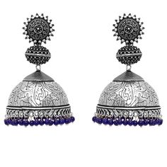 Expertly crafted with precision, these handmade Jhumka bell statement earrings are a must-have for any jewelry collection. Each piece is carefully crafted with attention to detail, ensuring a unique and stunning addition to your outfit. Curated from India Traditional Festive Earrings With Bells, Traditional Festive Bell Earrings, Traditional Chandbali Jhumkas With Bells, Bohemian Bell Earrings For Festivals, Bohemian Festival Earrings With Bells, Festival Jhumkas With Dangling Beads, Traditional Earrings With Bells, Traditional Festive Tassel Drop Earrings, Navratri Metal Jhumkas With Matching Earrings