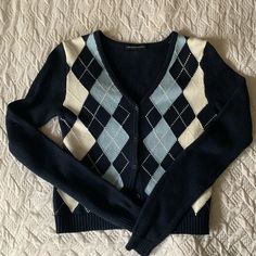 Never Worn Perfect Condition Super Cute Argyle Sweater, Just Not My Style Anymore Preppy Blue Winter Cardigan, Blue Long Sleeve Preppy Cardigan, Preppy Blue Cotton Sweater, Preppy Cotton Cardigan With Long Sleeves, Preppy Long Sleeve Cotton Cardigan, Blue Retro Long Sleeve Cardigan, Retro Blue Long Sleeve Cardigan, Argyle Sweater Outfit, Elizabeth Cardigan