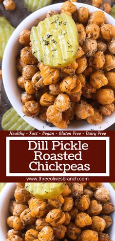 roasted chickpeas with dill pickle in a white bowl