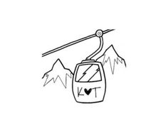 a drawing of a cable car with mountains in the background