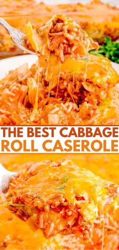 the best cabbage roll casserole recipe is made with shredded cheese and ground beef