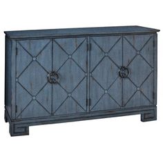 an old blue cabinet with two doors