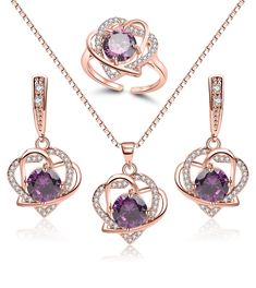 PRICES MAY VARY. 🔥PRODUCT LIST:🔥 The rose gold jewelry set includes a pair of earrings, a chain and pendant, and an adjustable ring. 🔥ABOUT SIZE:🔥Adjustable ring and 17.7+2 inch chain, suitable for most people size. 🔥PREMIUM QUALITY:🔥The jewelry set is plated with real 18K rose gold, ensuring long-lasting color retention. It is also nickel-free and lead-free for added safety. 🔥PERFECT GIFT:🔥The jewelry set comes beautifully packaged in a gift box, making it the perfect choice for anyone Rose Gold Jewelry For Mother's Day Party, Mother's Day Rose Gold Party Jewelry, Rose Gold Jewelry Set For Valentine's Day Gift, Rose Gold Jewelry Sets For Gifts, Elegant Rose Gold Jewelry Sets For Valentine's Day, Elegant Rose Gold Jewelry Sets For Mother's Day, Rose Gold Cubic Zirconia Jewelry For Mother's Day, Mother's Day Rose Gold Cubic Zirconia Jewelry, Fine Jewelry Rose Gold For Mother's Day