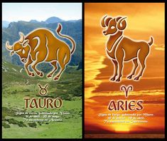 three different zodiac signs with mountains in the background