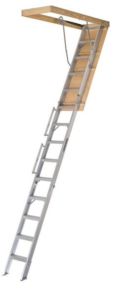 a ladder that is attached to the side of a building with an open door on top