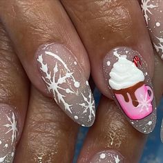 Anna Garcia on Instagram: "Cozy winter❄️ Using “Gotta Glisten” from the NAUGHTY OR NICE COLLECTION from @nailzbydevshop still available for pre-order!!! DC ANNA to save💸✨💗 #winternails #christmasnails #winternailart #snowflakenails #snowman #hotchocolate #nailart #ocnails #ocnailtech" Hot Coco Nails, Hot Cocoa Nails Design, Hot Chocolate Nail Art, Snowglobe Nails, Hot Chocolate Nails, Anna Garcia, Gingerbread Nails, Snowman Nail Art, Coco Nails