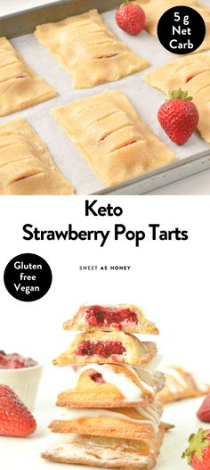 keto strawberry pop tarts are stacked on top of each other