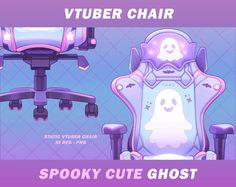 an image of a purple chair with ghost decorations on it and the caption, spooky cute ghost