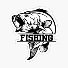 a fishing sticker with the words fishing in black and white on a white background